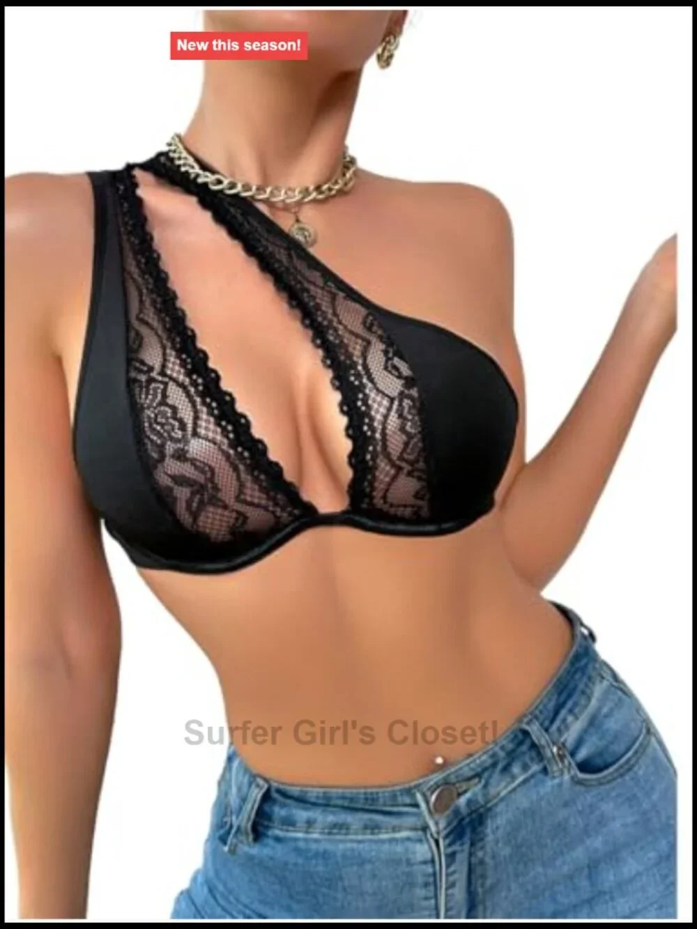 Lace One-Shoulder Balconette Bra Set Underwire Unlined 2 Piece